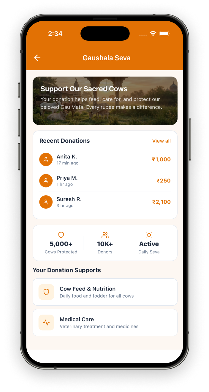 Gaushala Donation Screen